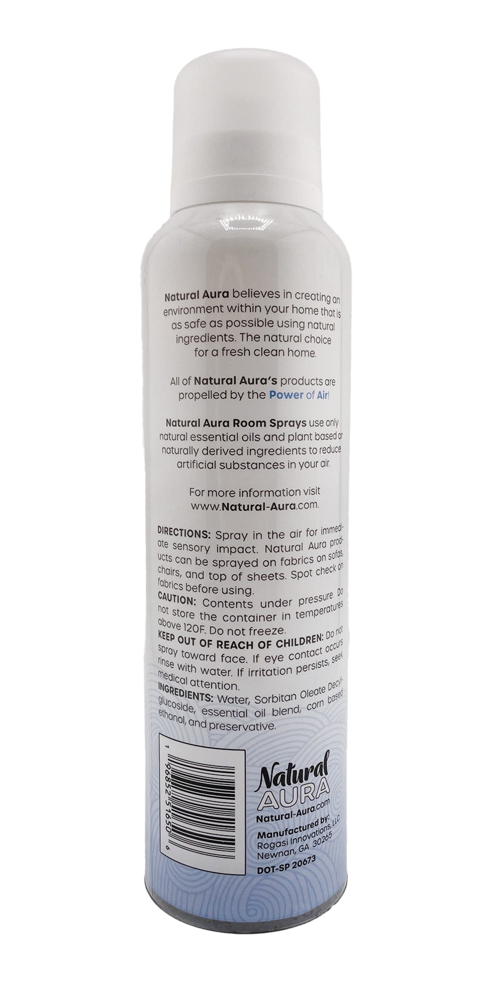 Back label of a bottle of Natural Aura Apple and Quince Room Spray on a white background.