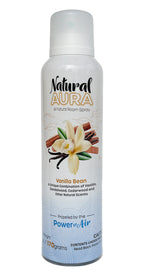 Front label of the Natural Aura Vanilla Bean Room Spray on a white background.
