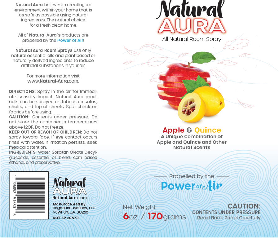 Label layout of the Natural Aura Apple and Quince Room Spray
