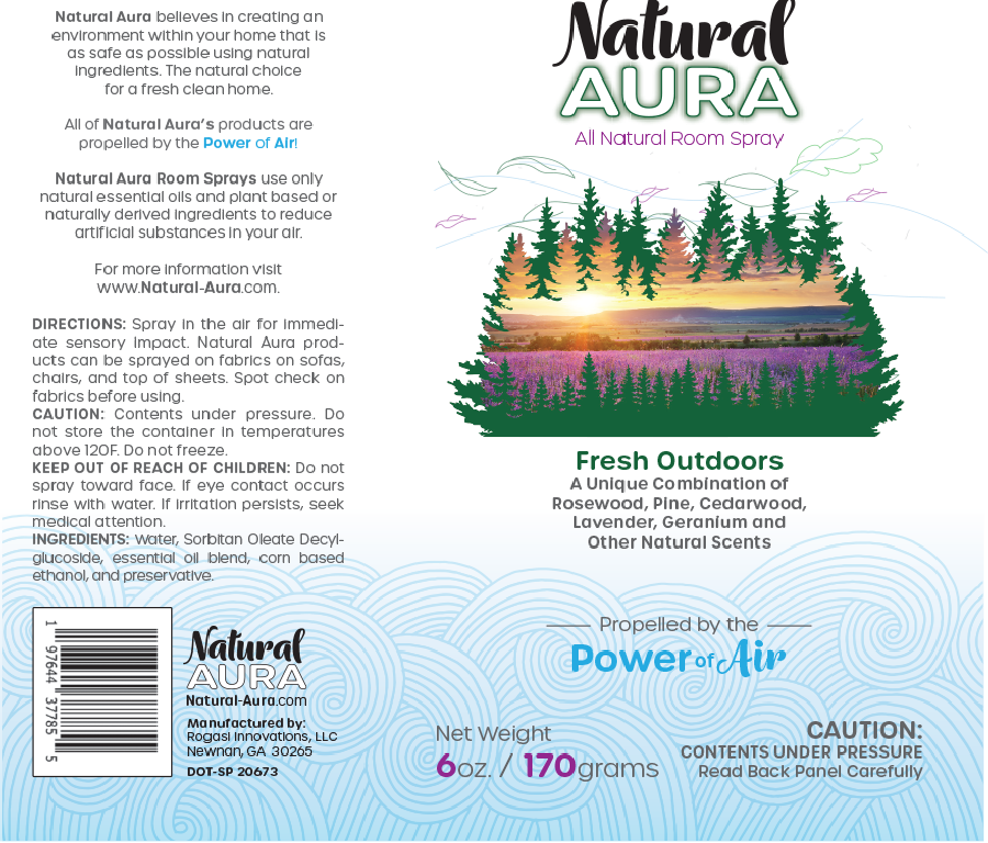 label layout of the Natural Aura Fresh Outdoors Room Spray.